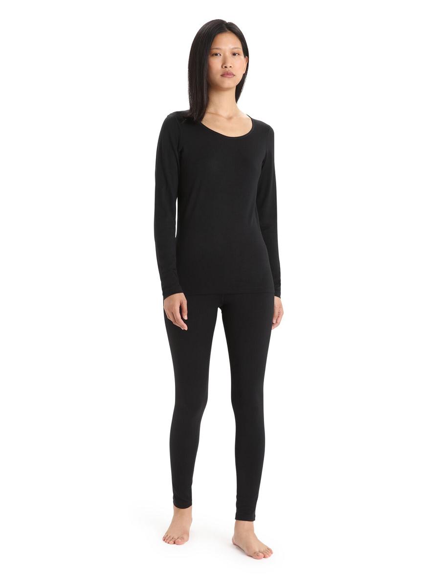 Black Women's Icebreaker Merino 200 Oasis Long Sleeve Scoop Neck Thermal Top One Piece & Sets | USA 1775OKIR